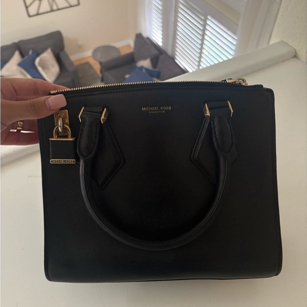 Michael Kors Black Satchel with Gold Accents